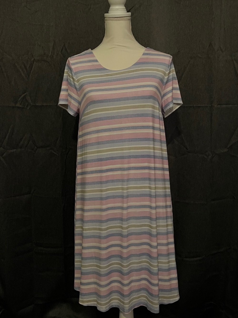 Talbots Pastel Color Stripe T-shirt Dress Women size S Stretchy Rayon Soft